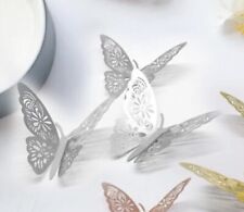 12 Pcs Silver 3D Butterflies Wall Art Cake Toppers Dessert Decorations Home Deco