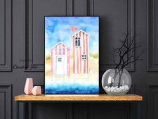 Retro beach huts print picture - print,