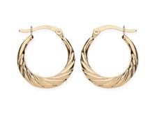 9ct Gold on Silver Creole Hoop Earrings ~ Swirl Pattern