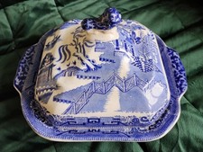 Antique blue willow tureen - antique,