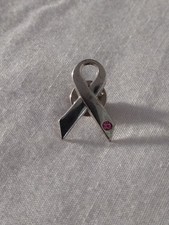 Breast Cancer Awareness Silver Enamel, Pink Crystal Ribbon 35mm Lapel Pin Badge