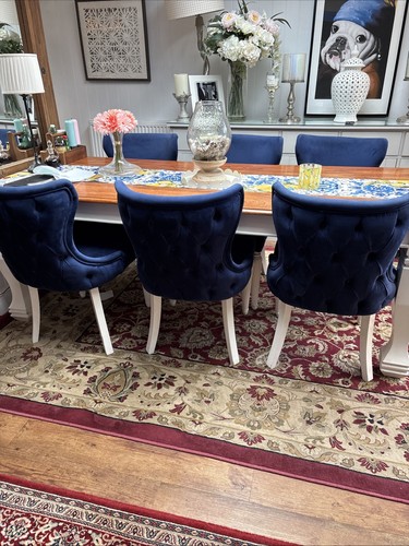 Six blue velvet dining chairs - six,