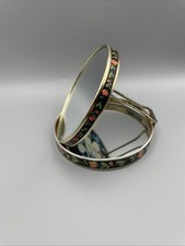 Vintage Double Compact Flip Make Up Travel Mirror Floral Stand Hang Vanity Japan