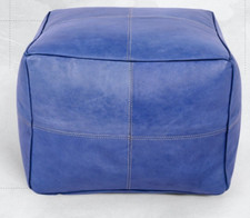 Moroccan Handmade Genuine Leather Unstuffed  Pouf Ottoman Footstool Pouffe Blue