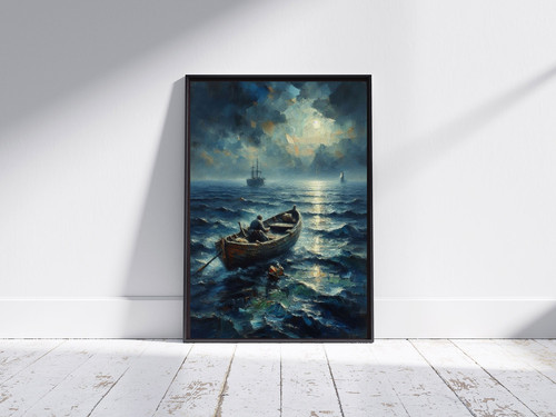 Moonlit seascape oil painting - moonlit,