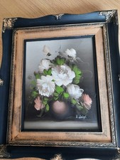 Framed Oil Painting Signed S. Leigh Flowers In Vase Still Vase Gilt Frame