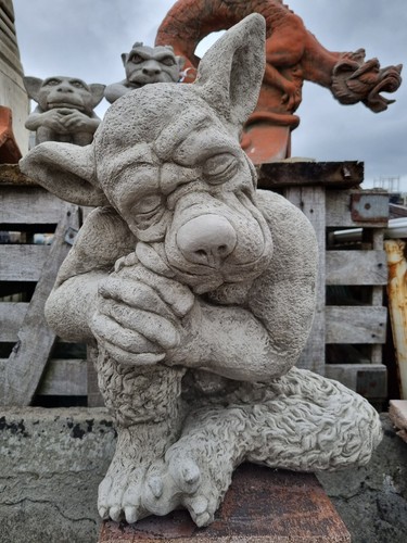 Cast stone dog gargoyle - dog, garden
