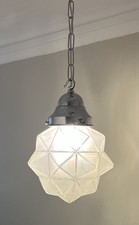 Antique Art Deco Frosted Glass Star Pendant Ceiling Light.