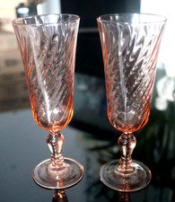 2 x Vintage France Rosaline pink swirl champagne flutes (available 4)