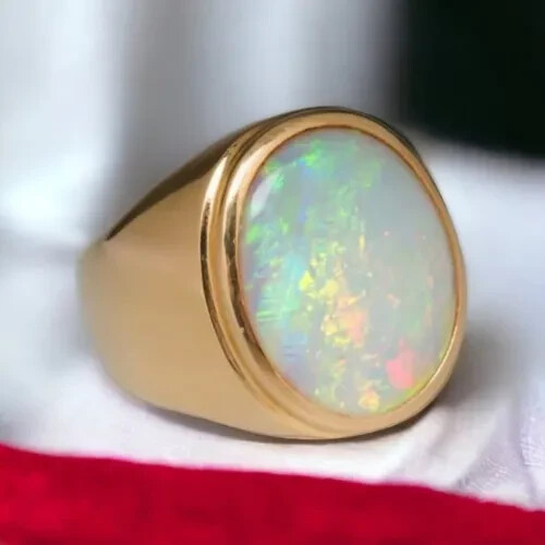Fire opal men ring 14k - ring, gold