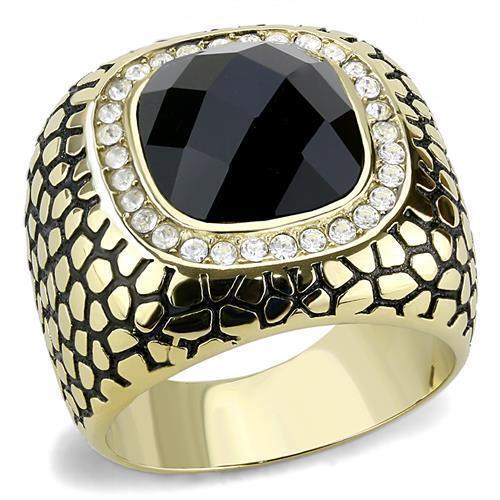 Mens gold ring - jet, cz