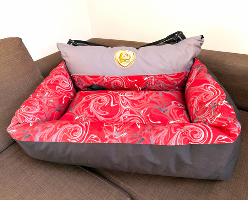 Grey red nesting dog bed - dog, l