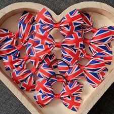 UNION JACK Hair Bow Alligator Clip/ Bobbles Set Of 2 Girls Baby Toddler Bows 