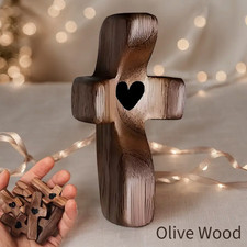 Cross My Heart Wooden Cross Pocket Charm Fidget Stress Relief Christian Catholic