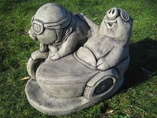 Pig Motor Bike and Side Car Stone Garden Ornament