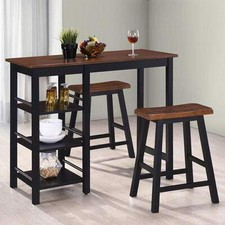 Breakfast Bar Set Kitchen Dining Room Furniture Table Stool Shelves Stools Black