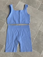 girls Co ord ribbed cycle short gym set