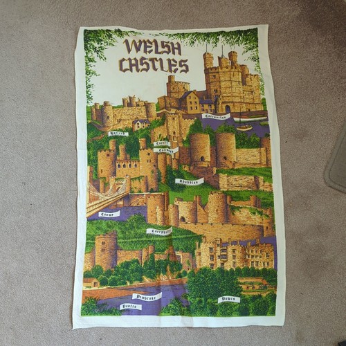 Welsh castles cotton tea towel - welsh,