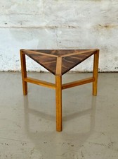 Unique Retro Handmade Triangular Table – Burnt Plywood Top, Mid-Century Style