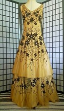 SOUSOURADA Mustard Gold /Black Ball Prom Tulle Floral Embellishment Corset Gown 