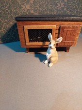 Dolls house  wooden rabbit hutch with removable lid and rabbits
