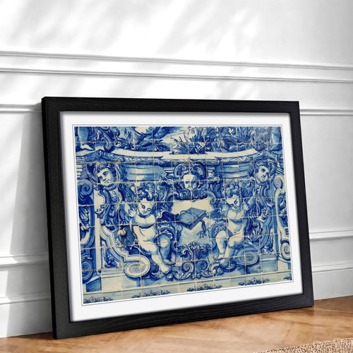 Blue portugal tiles framed - blue,