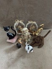 Bundle of Vintage Eight Cat Ornaments Figurines Various Sizes and Designs