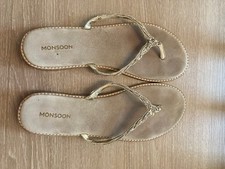 Monsoon Gold Beaded Flip-Flops, Size 40, UK 6.5, In very good condition