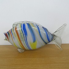 Handmade Murano Style Art Glass Fish Ornament Sculpture Multicolour Vintage