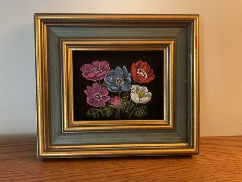 Vintage framed floral impasto - vintage,