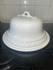 Vintage Large Ironstone Lidded Cheese Dome Cloche Covered Cake Stand