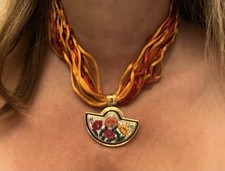 Frey Wille Half Moon Pendant Necklace Gold Plated Poppies