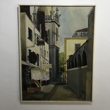 Vintage English Street Scene LARGE Oil Painting 83x63cm