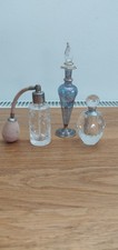 3 Vintage Perfume Bottle Cut Etched Coloured  Glass Lead Crystal Spray Venitian