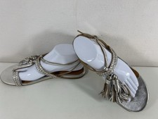 Ravel Silver Leather Toe Rings  Strappy Sandals Tassel Gladiator Braid Shoes UK7