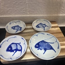 Set of Four Hand Painted Chinese Koi Carp Plates