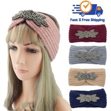 Womens Winter Headband Turban Knitted Crystal Rhinestone Ear Warmer Hairband UK