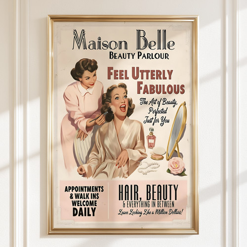 Retro beauty salon poster - retro,
