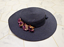 Black Straw Hat Floral Bow
