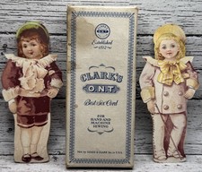 2 Vintage Clark's ONT Spool Cotton Victorian Paper Dolls Trade Cards w/Spool Box