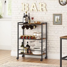 3 Tier Rolling Industrial Rustic Wooden Bar Kitchen Food Serving Cart Trolley