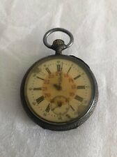 An Unusual Old Silver Plated Pocket Watch And Pouch