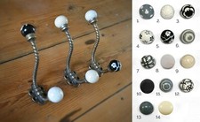 Shabby Chic Antique Iron Twist Hook with White & Black Ceramic Knobs | Coat Hook