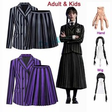 Halloween Party Girls Addams Wednesday Cosplay Costume Facny Dress Wig Subdue UK