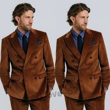 Brown Corduroy Men Suit Double