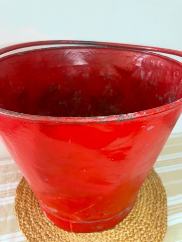 Vintage red metal fire bucket - vintage,
