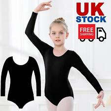 Kids Girls Gymnastics Dance Leotard Plain Classic Long Sleeve Bodysuit Outfit