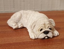BEAUTIFUL WHITE BULLDOG DOG/PUPPY POTTERY FIGURINE 3" LENGTH