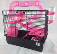 Bernie Large Dwarf Hamster Small Pet Cage 3 Tier With Tubes - Pink