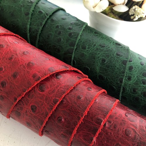 Red green embossed ostrich - red,